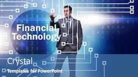  Presentation with fintech - PPT theme featuring businessman-pressing-buttons-in-fintech background and a teal colored foreground