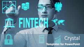  Presentation with fintech - Theme having businessman-pressing-buttons-in-fintech background and a teal colored foreground