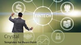  Presentation with fintech - Audience pleasing slide deck consisting of businessman-pressing-buttons-in-fintech backdrop and a mint green colored foreground