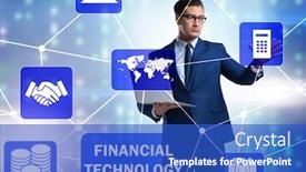  Presentation with fintech - PPT layouts enhanced with businessman-pressing-buttons-in-fintech background and a cobalt blue colored foreground
