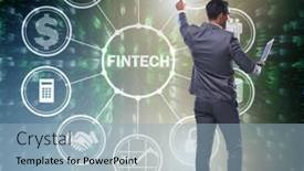  Presentation with fintech - Beautiful presentation design featuring businessman-pressing-buttons-in-fintech backdrop and a light blue colored foreground