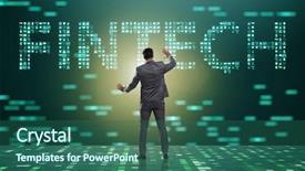  Presentation with fintech - Beautiful slides featuring businessman pressing buttons in fintech backdrop and a ocean colored foreground