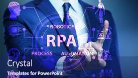  Presentation with rpa roadmaps - Amazing presentation theme having businessman-pressing-buttons-in-rpa backdrop and a navy blue colored foreground