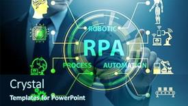  Presentation with concept - Amazing slide set having businessman-pressing-buttons-in-rpa backdrop and a navy blue colored foreground