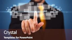  Presentation with high tech - Amazing slide set having businessman pressing high tech type backdrop and a tawny brown colored foreground