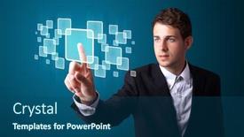  Presentation with high tech - Presentation theme with businessman-pressing-high-tech-type background and a ocean colored foreground