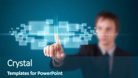  Presentation with high tech - Beautiful slide set featuring businessman pressing high tech type backdrop and a ocean colored foreground