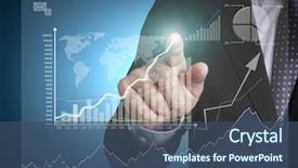 Presentation with high tech - Beautiful presentation theme featuring businessman pressing high tech type backdrop and a ocean colored foreground