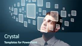  Presentation with high tech - Cool new PPT layouts with businessman pressing high tech type backdrop and a ocean colored foreground