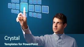  Presentation with modern tech - Beautiful PPT theme featuring businessman pressing high tech type backdrop and a ocean colored foreground