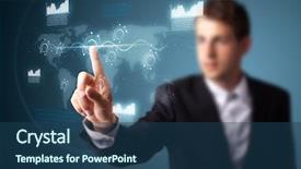  Presentation with modern tech - Theme having businessman pressing high tech type background and a ocean colored foreground
