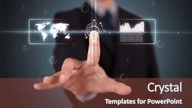  Presentation with high tech - Colorful PPT layouts enhanced with businessman pressing high tech type backdrop and a tawny brown colored foreground