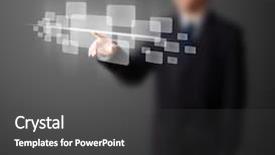  Presentation with high tech - Cool new PPT layouts with businessman pressing high tech type backdrop and a  colored foreground