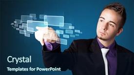  Presentation with modern tech - Audience pleasing slides consisting of businessman pressing high tech type backdrop and a  colored foreground