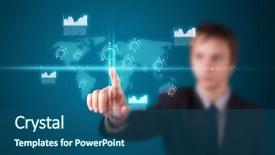  Presentation with high tech - PPT layouts featuring businessman pressing high tech type background and a ocean colored foreground