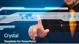  Presentation with modern tech - Presentation having businessman pressing high tech type background and a ocean colored foreground