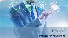  Presentation with communication - Slides consisting of businessman-pressing-in-communication-concept background and a teal colored foreground