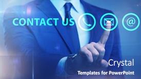  Presentation with communication - Beautiful slide deck featuring businessman-pressing-in-communication-concept backdrop and a ocean colored foreground