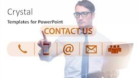  Presentation with communication - Presentation theme consisting of businessman-pressing-in-communication-concept background and a white colored foreground