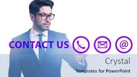  Presentation with communication - Slide set having businessman-pressing-in-communication-concept background and a light blue colored foreground