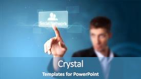  Presentation with neighborhood social activity - PPT theme having businessman pressing modern social buttons background and a  colored foreground