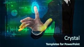  Presentation with biometric device finger print - Presentation theme consisting of businessman pressing modern technology panel background and a navy blue colored foreground