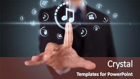  Presentation with multimedia - PPT theme with businessman pressing multimedia type background and a red colored foreground