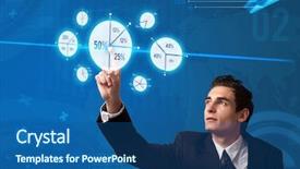  Presentation with pie chart - Audience pleasing slide deck consisting of businessman pressing pie chart button backdrop and a ocean colored foreground