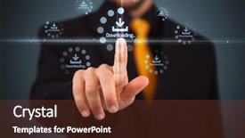  Presentation with simple - Slide set having businessman pressing simple start buttons background and a tawny brown colored foreground