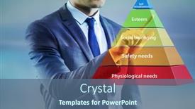  Presentation with people special needs - Beautiful presentation design featuring businessman-pressing-to-maslow-hierarchy backdrop and a ocean colored foreground