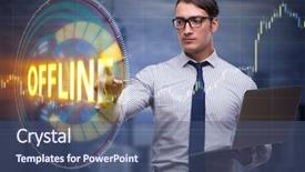  Presentation with virtual - Audience pleasing PPT theme consisting of businessman pressing virtual button offline backdrop and a  colored foreground