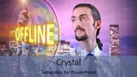  Presentation with realidad virtual - Colorful slide set enhanced with businessman pressing virtual button offline backdrop and a  colored foreground