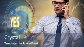  Presentation with yes - Theme featuring businessman pressing virtual button yes background and a ocean colored foreground