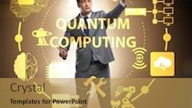  Presentation with quantum - Cool new PPT theme with businessman-pressing-virtual-button backdrop and a yellow colored foreground