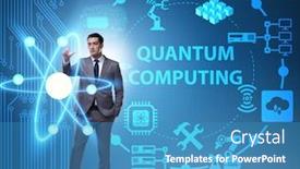  Presentation with quantum - Slides enhanced with businessman-pressing-virtual-button background and a teal colored foreground