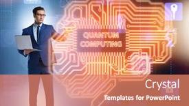  Presentation with quantum - Colorful presentation enhanced with businessman-pressing-virtual-button backdrop and a coral colored foreground