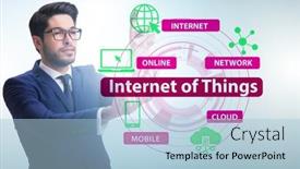  Presentation with iot - Beautiful presentation theme featuring businessman-pressing-virtual-button backdrop and a light blue colored foreground