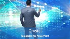  Presentation with futuristic - Theme featuring businessman-pressing-virtual-buttons background and a teal colored foreground