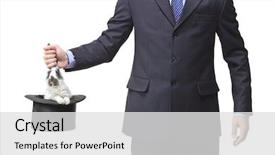  Presentation with top hat - PPT theme having businessman pulling a rabbit background and a light gray colored foreground