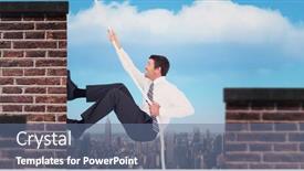  Presentation with red brick wall - Beautiful slide deck featuring businessman pulling a rope against red brick wall backdrop and a ocean colored foreground