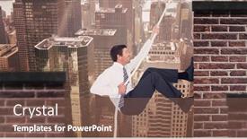  Presentation with red brick wall - Presentation design with businessman pulling a rope against red brick wall background and a violet colored foreground