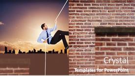  Presentation with red brick wall - Slide set consisting of businessman pulling a rope with effort against red brick wall background and a coral colored foreground