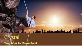  Presentation with effort - Slide deck enhanced with businessman pulling a rope with effort against picture of city by sunrise background and a red colored foreground