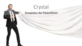  Presentation with banoffee pie cake on white - Theme with businessman-pulling-a-white-piece background and a white colored foreground