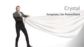  Presentation with banoffee pie cake on white - Slide deck enhanced with businessman-pulling-a-white-piece background and a white colored foreground