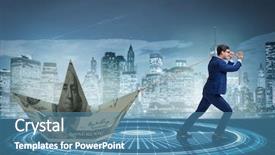  Presentation with tug boat - Presentation theme featuring businessman pulling boat made background and a teal colored foreground