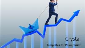  Presentation with boat - Presentation theme featuring businessman pulling boat over line background and a light blue colored foreground