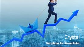  Presentation with tramsmission line - Presentation design featuring businessman pulling boat over line background and a teal colored foreground