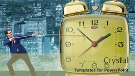  Presentation with time management - Amazing theme having businessman-pulling-clock-in-time backdrop and a yellow colored foreground