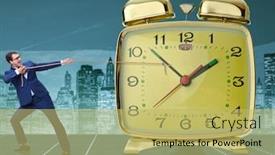  Presentation with management - Cool new PPT layouts with businessman-pulling-clock-in-time backdrop and a yellow colored foreground